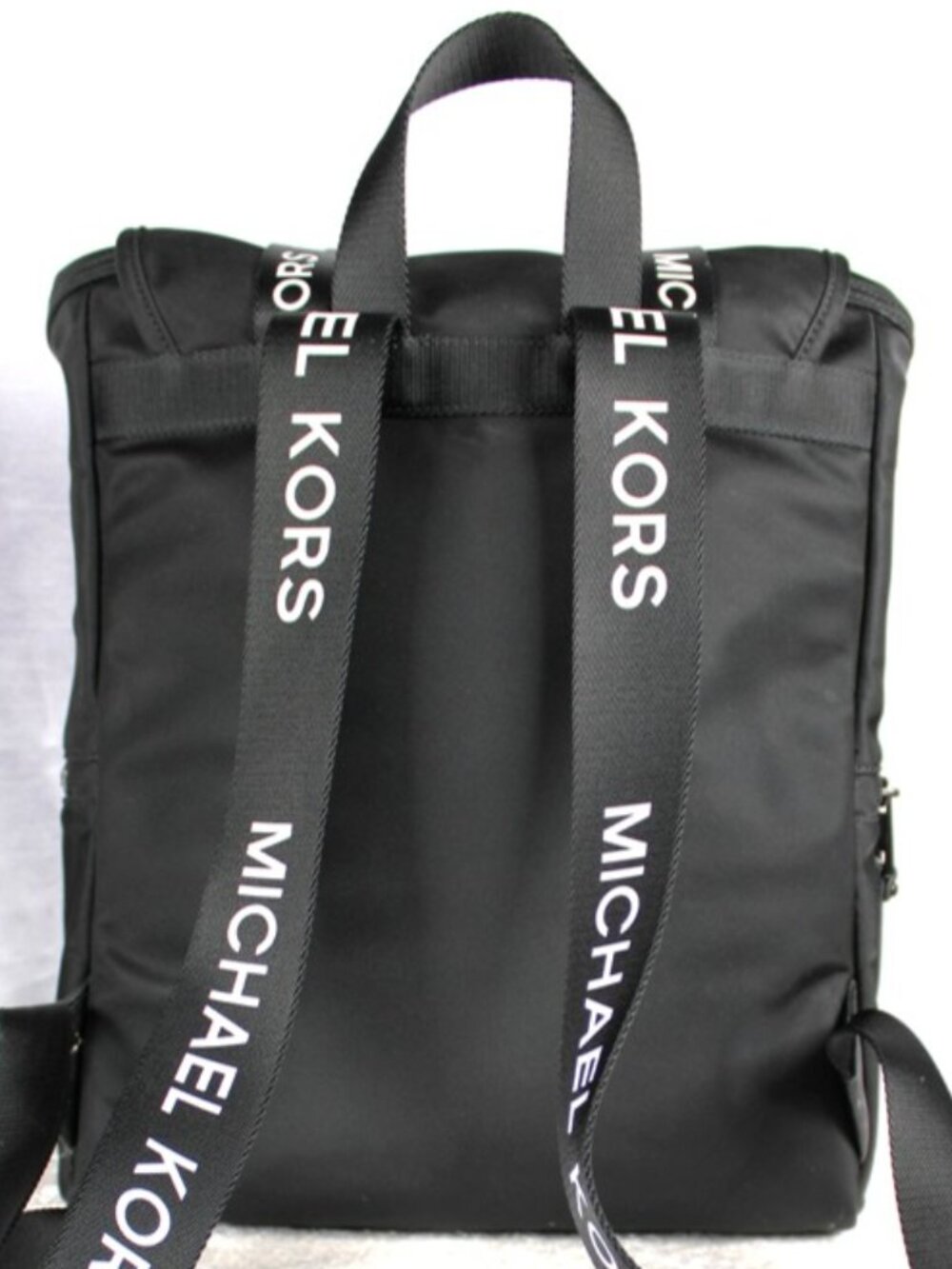 Michael Kors Black Nylon Backpack Logo Strap Buckle Drawstring Travel Bag - Picture 3 of 12